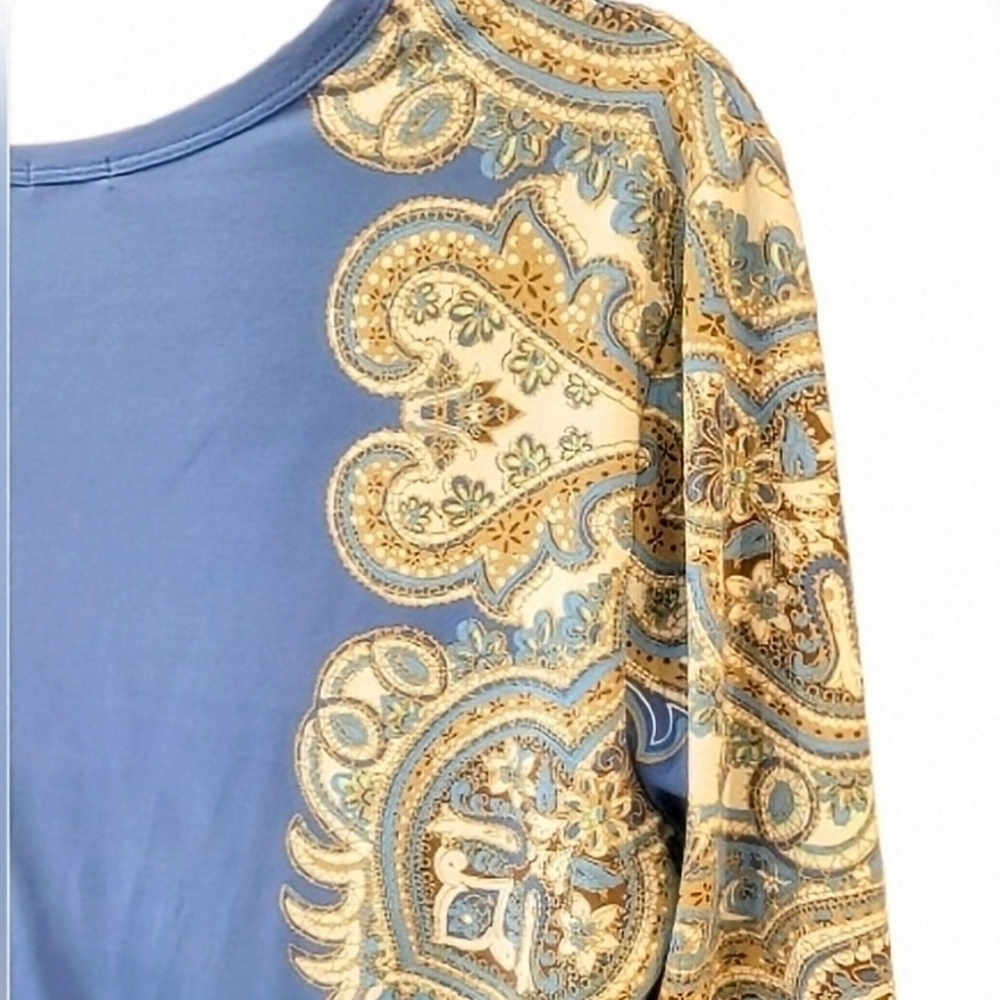J.Mclaughlin Catalina Cloth 3/4 Sleeve Paisley Scroll, Floral Blue & Cream - Picture 6 of 7